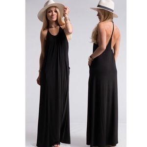 Black racerback maxi dress with pockets